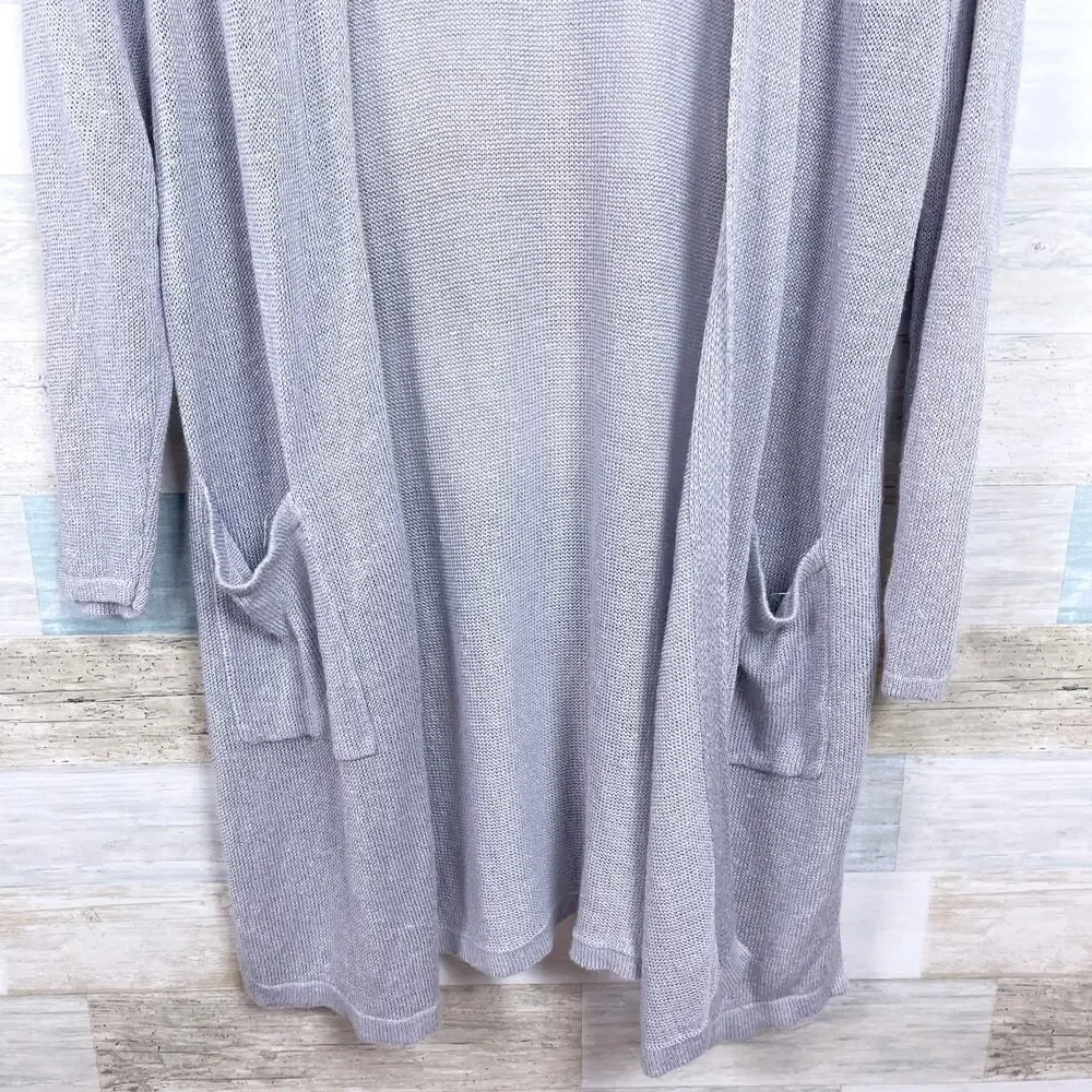 J Jill Linen Open Front Longline Cardigan Gray Pockets Lightweight Womens Small - Picture 3 of 7